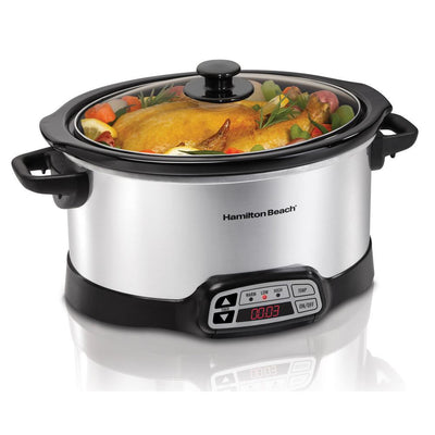 6 Qt. Programmable Silver Slow Cooker with Temperature Controls - Super Arbor