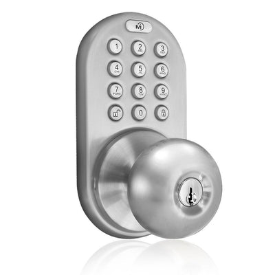 Satin Nickle Single-Cylinder Electronic Door Knob with Keyless Back-Lit Keypad Entry - Super Arbor