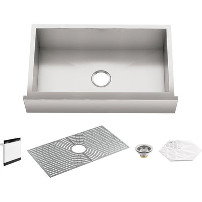 KOHLER Ludington Farmhouse Apron Front Stainless Steel 32 in. Single Bowl Kitchen Sink Kit with Accessories - Super Arbor