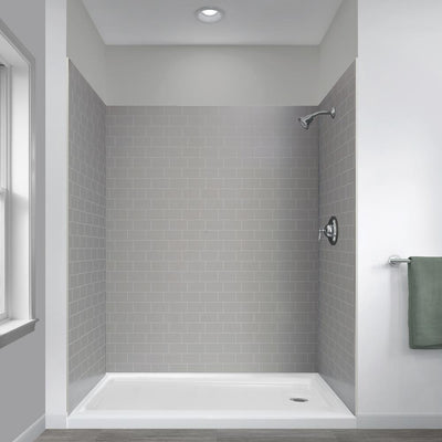 Jetcoat 32 in. x 60 in. x 78 in. 5-Piece Easy-up Adhesive Alcove Shower Surround in Grey Subway Mosaic - Super Arbor