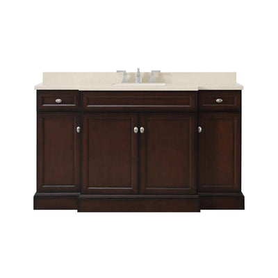 Teagen 58 in. W Bath Vanity in Dark Espresso with Cultured Stone Vanity Top in Beige with White Basin - Super Arbor