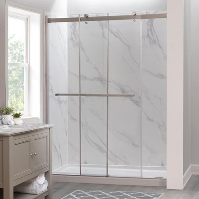 Lagoon 60 in. x 76 in. Left Drain Alcove Shower Kit in Carrara White and Silver Hardware - Super Arbor