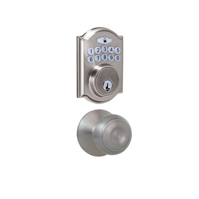 Castle Satin Nickel Keypad Deadbolt with Hartford Stain Nickel Hall and Closet Passage Knob - Super Arbor