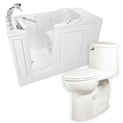 Whirlpool Left-Hand 28 in. x 48 in. Walk-In Bath, Roman Tub Filler, and Cadet 3 FloWise Tall Height Toilet in White - Super Arbor