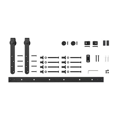 5 ft. Black Solid Steel Mini Sliding Rolling Barn Door Hardware Kit for Single Furniture Wood Doors - Super Arbor