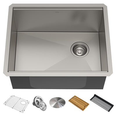 Kore Workstation 23 in. 16-Gauge Undermount Single Bowl Stainless Steel Kitchen Sink with Accessories - Super Arbor