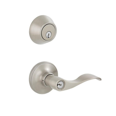 Satin Nickel Entry Single Cylinder Deadbolt and Millstreet Keyed Lever Combo Pack - Super Arbor