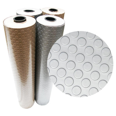 Rubber-Cal "Coin-Grip Metallic" 4 ft. x 15 ft. Silver Commercial PVC Flooring