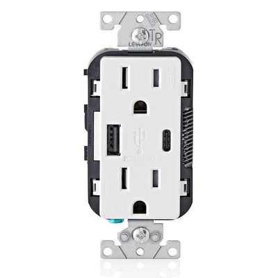 15 Amp Decora Type A and C USB Charger Tamper-Resistant Outlet, White - Super Arbor
