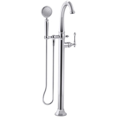 Kelston 1-Handle Floor Mount Bath Filler with Hand Shower in Vibrant Brushed Nickel - Super Arbor