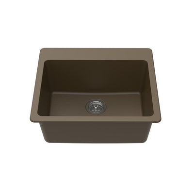 Dual Mount Granite Composite 25 in. L x 22 in. L x 9-1/2 in. 0-5 Faucet Hole Single Bowl Kitchen Sink in Mocha - Super Arbor