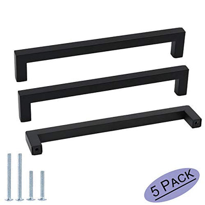 5Pack Goldenwarm Black Square Bar Cabinet Pull Drawer Handle Stainless Steel Modern Hardware for Kitchen and Bathroom Cabinets Cupboard,Center to Center 7-1/2in(192mm) Black Drawer Handles - Free Delivery - Super Arbor