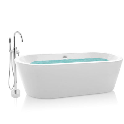 59 in. Glossy White Fiberglass Tub for Bathtub with Tub Filler Combo - Modern Flatbottom Stand Alone Tub - Super Arbor