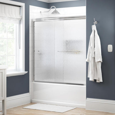 Simplicity 60 in. x 58-1/8 in. Semi-Frameless Traditional Sliding Bathtub Door in Chrome with Rain Glass - Super Arbor