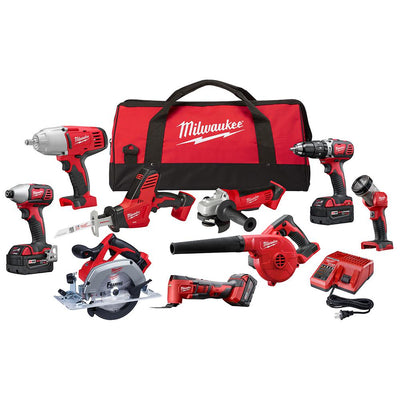 M18 18-Volt Lithium-Ion Cordless Combo Tool Kit (9-Tool) with (3) 4.0 Ah Batteries, Charger and Tool Bag - Super Arbor
