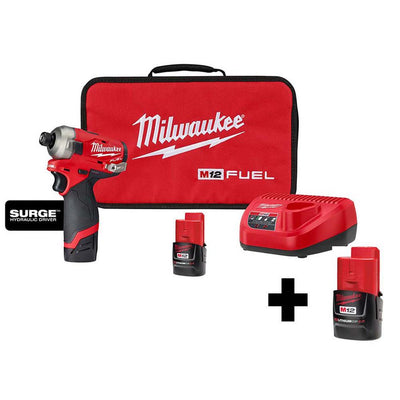 M12 Fuel Surge 12-Volt Lithium-Ion Brushless Cordless 1/4 in. Hex Impact Driver Compact Kit with Free M12 2.0 Ah Battery - Super Arbor
