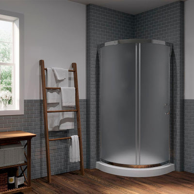 Breeze 34 in. L x 34 in. W x 76 in. H Corner Shower Kit with Frosted Glass, Shower Base in White - Super Arbor