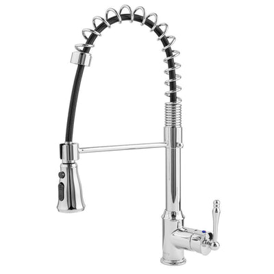 Commercial-Style Spring Neck Single-Handle Pull-Down Sprayer Kitchen Faucet With 2-function Sprayer in Chrome - Super Arbor