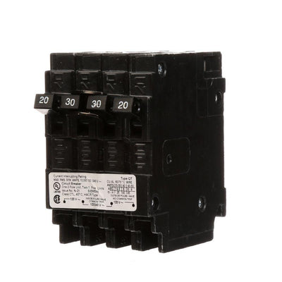Triplex 2-Outer 20 Amp Single-Pole and 1-Inner 30 Amp Double-Pole Circuit Breaker