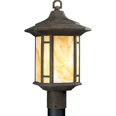 Arts and Crafts Collection Weathered Bronze 1-Light Outdoor Post Lantern - Super Arbor