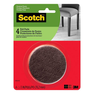 Scotch 3 in. Brown Round Surface Protection Felt Floor Pads (4-Pack) - Super Arbor