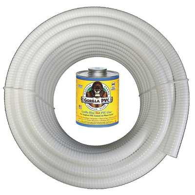 2 in. x 100 ft. White PVC Schedule 40 Flexible Pipe with Gorilla Glue - Super Arbor