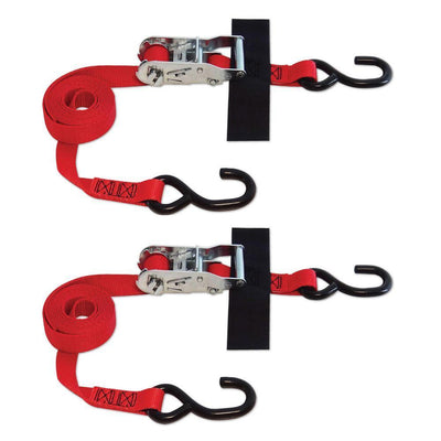 8 ft. x 1 in. S-Hook Ratchet Strap with Hook and Loop Storage Fastener in Red (2-Pack) - Super Arbor