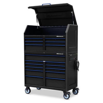 24 in. x 46 in. 17-Drawer Tool Chest and Cabinet Combo with Power and USB Outlets in Black and Blue - Super Arbor