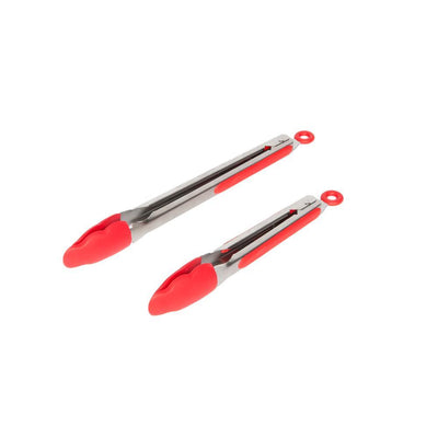 Stainless Steel and Silicone Locking Red Tongs (Set of 2) - Super Arbor