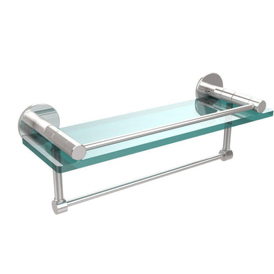 Fresno 16 in. L  x 5 in. H  x 5 in. W Clear Glass Bathroom Shelf with Vanity Rail and Towel Bar in Polished Chrome - Super Arbor