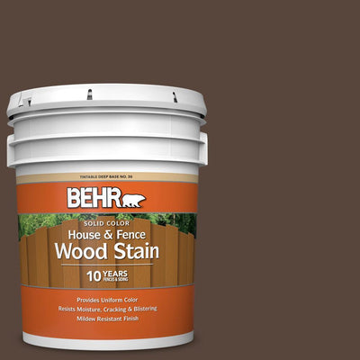 BEHR 5 gal. #SC-105 Padre Brown Solid Color House and Fence Exterior Wood Stain - Super Arbor