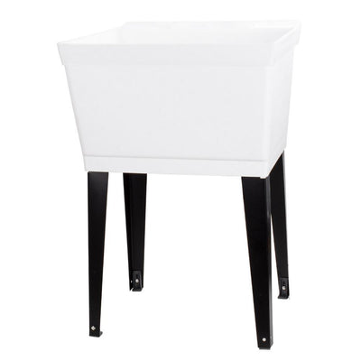 22.875 in. x 23.5 in. White 19 gal. Thermoplastic Utility Sink Kit with Black Metal Legs, P-Trap and Supply Lines - Super Arbor