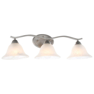 Andenne 3-Light Brushed Nickel Vanity Light with Bell Shaped Marbleized Glass Shades