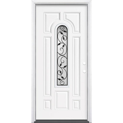 36 in. x 80 in. Pergola Center Arch Left Hand Inswing Primed Steel Prehung Front Exterior Door with Brickmold - Super Arbor