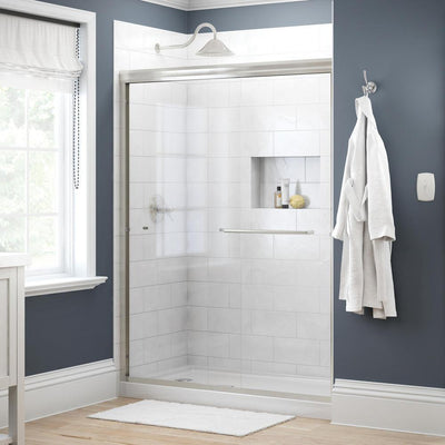 Simplicity 60 in. x 70 in. Semi-Frameless Traditional Sliding Shower Door in Nickel with Clear Glass - Super Arbor