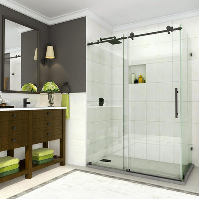 Coraline 44 in. to 48 in. x 33.875 in. x 76 in. Frameless Sliding Corner Shower Door in Matte Black - Super Arbor