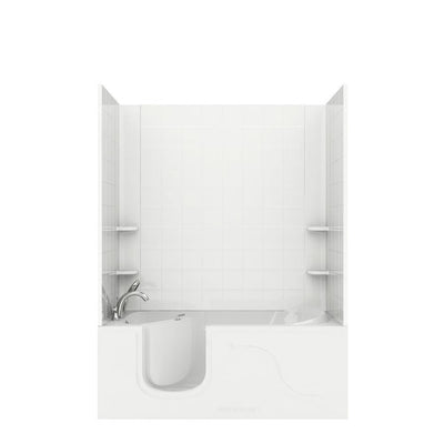 5 ft. Walk-in Non-Whirlpool Bathtub with 6 in. Tile Easy Up Adhesive Wall Surround in White - Super Arbor