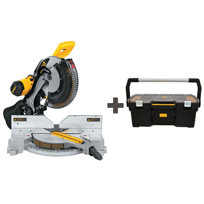 15 Amp 12 in. Double Bevel Compound Miter Saw with 24 in. Tote with Organizer - Super Arbor