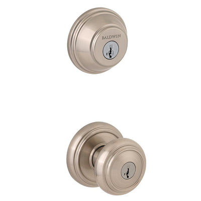 Prestige Alcott Satin Nickel Exterior Entry Knob and Single Cylinder Deadbolt Combo Pack Featuring SmartKey Security - Super Arbor