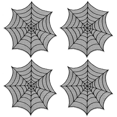 Spider Web 20 in. Black Round Doily (Set of 4) - Super Arbor