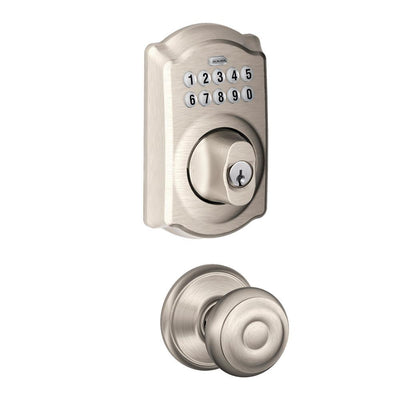 Camelot Satin Nickel Keypad Electronic Door Lock Deadbolt and Georgian Knob - Super Arbor