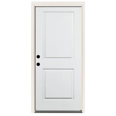 36 in. x 80 in. Premium 2-Panel Square Primed White Steel Prehung Front Door w/ 36 in. Right-Hand Inswing and 4 in. Wall - Super Arbor