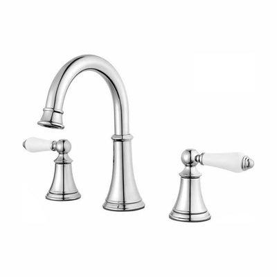 Courant 8 in. Widespread 2-Handle Bathroom Faucet in Polished Chrome with White Handles - Super Arbor