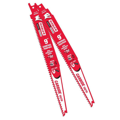 9 in. 9 TPI Demo Demon Carbide General Purpose Reciprocating Saw Blade (2-Pack) - Super Arbor