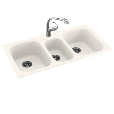 Drop-In/Undermount Solid Surface 44 in. 1-Hole 40/20/40 Triple Bowl Kitchen Sink in Baby's Breath - Super Arbor