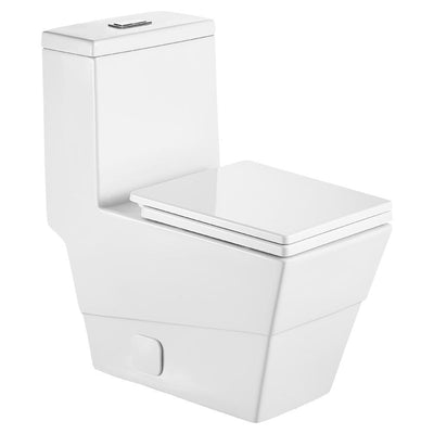 12 in. Rough-In 1-Piece 1.28 GPF Single Flush Square Toilet in White, Seat Included - Super Arbor
