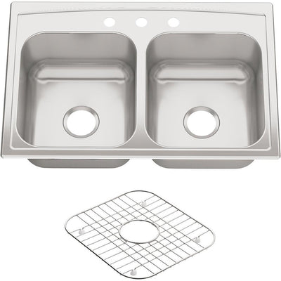 Toccata Drop-In Stainless Steel 33 in. 3-Hole Double Bowl Kitchen Sink - Super Arbor