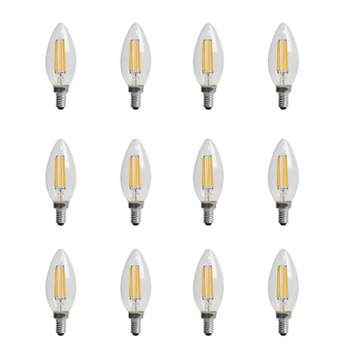 Feit Electric 75-Watt Equivalent (2700K) B10 Candelabra Dimmable Filament LED Clear Glass Light Bulb in Soft White (12-Pack) - Super Arbor