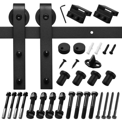 5 ft./60 in. Black Steel Bent Strap Sliding Barn Door Track and Hardware Kit for Single with Floor Guide - Super Arbor