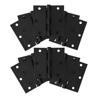 3-1/2 in. Square Corner Matte Black Door Hinge Value Pack (10 per Pack) - Super Arbor